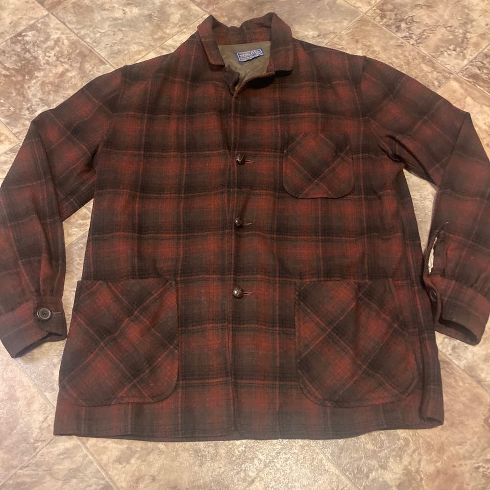 Vintage Pendleton Shirt Blazer Mens Sz M Plaid Wool Wood Button Jacket